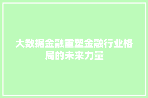 大数据金融重塑金融行业格局的未来力量