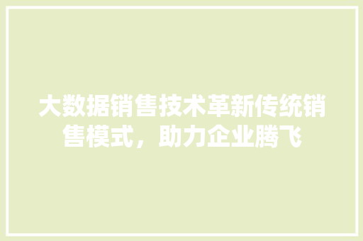 大数据销售技术革新传统销售模式，助力企业腾飞