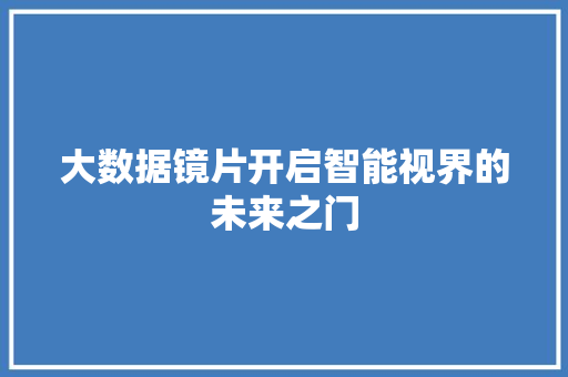 大数据镜片开启智能视界的未来之门
