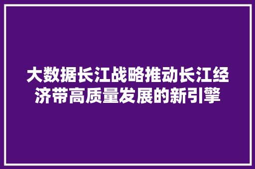大数据长江战略推动长江经济带高质量发展的新引擎