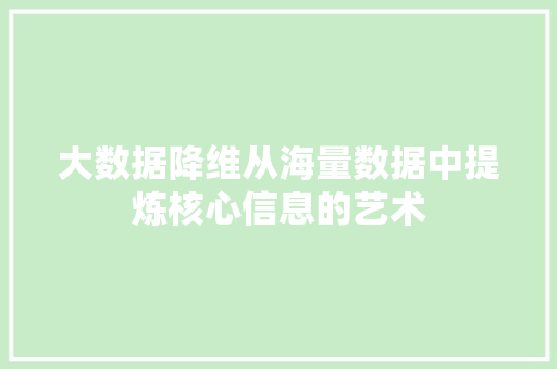 大数据降维从海量数据中提炼核心信息的艺术