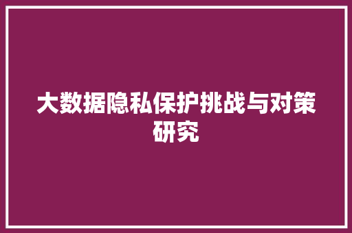 大数据隐私保护挑战与对策研究