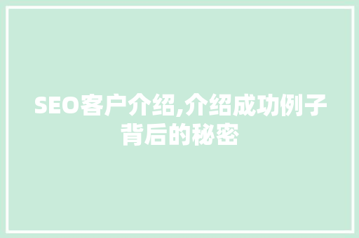 SEO客户介绍,介绍成功例子背后的秘密 网站建设