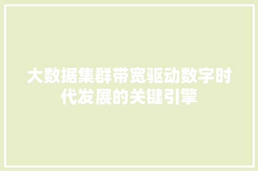 大数据集群带宽驱动数字时代发展的关键引擎