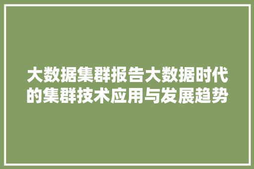 大数据集群报告大数据时代的集群技术应用与发展趋势