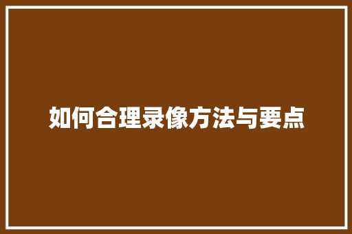 如何合理录像方法与要点