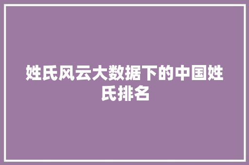 姓氏风云大数据下的中国姓氏排名