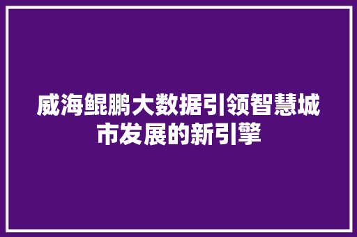 威海鲲鹏大数据引领智慧城市发展的新引擎
