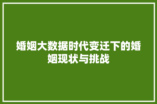 婚姻大数据时代变迁下的婚姻现状与挑战