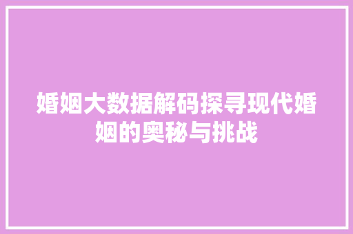 婚姻大数据解码探寻现代婚姻的奥秘与挑战