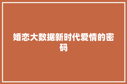 婚恋大数据新时代爱情的密码