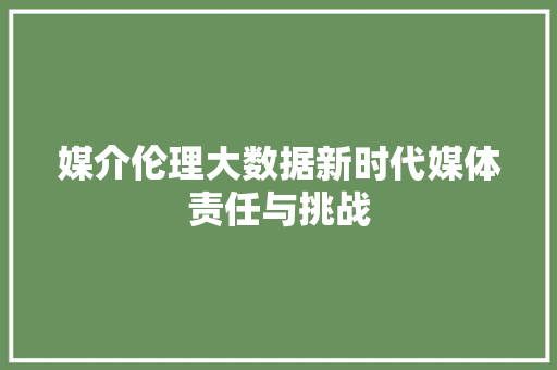 媒介伦理大数据新时代媒体责任与挑战