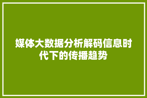 媒体大数据分析解码信息时代下的传播趋势