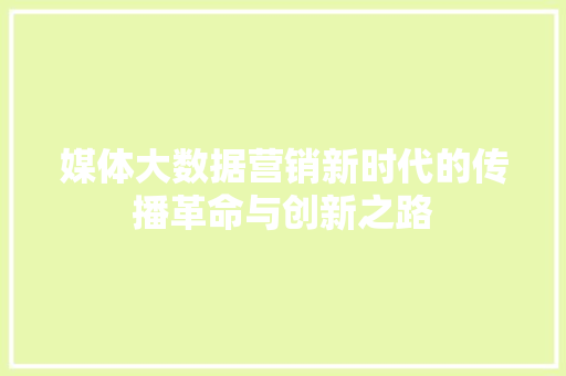 媒体大数据营销新时代的传播革命与创新之路