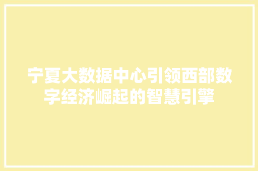 宁夏大数据中心引领西部数字经济崛起的智慧引擎