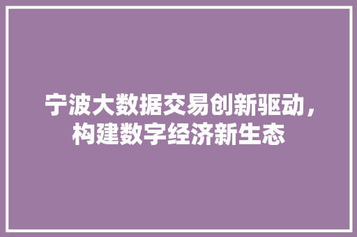 宁波大数据交易创新驱动，构建数字经济新生态
