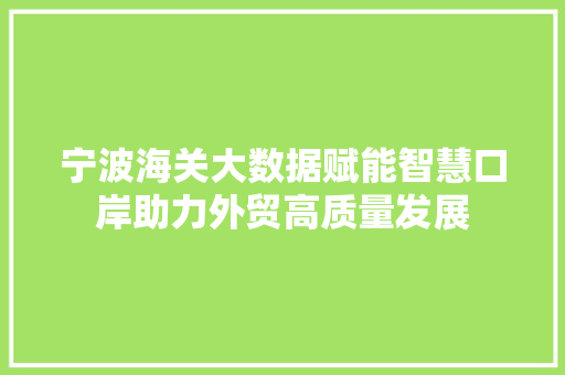 宁波海关大数据赋能智慧口岸助力外贸高质量发展