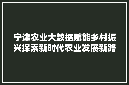 宁津农业大数据赋能乡村振兴探索新时代农业发展新路径