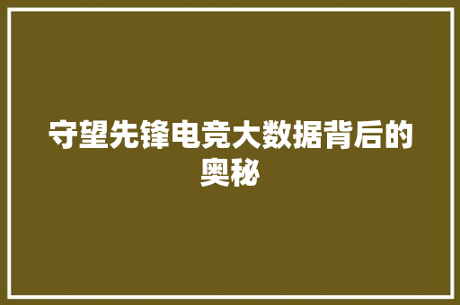 守望先锋电竞大数据背后的奥秘