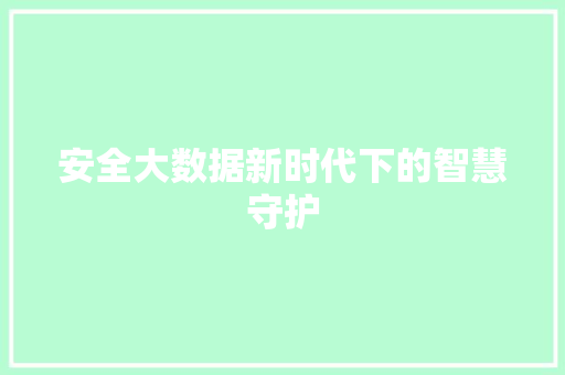 安全大数据新时代下的智慧守护