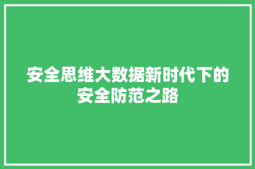 安全思维大数据新时代下的安全防范之路