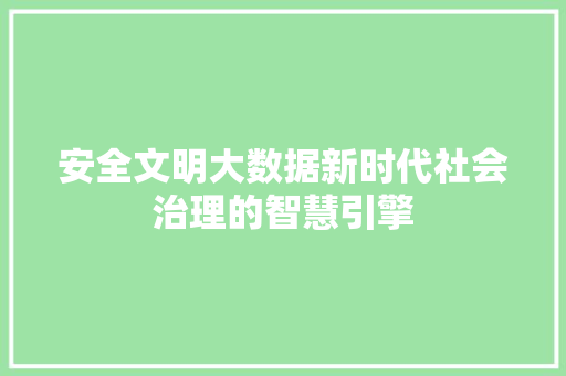 安全文明大数据新时代社会治理的智慧引擎