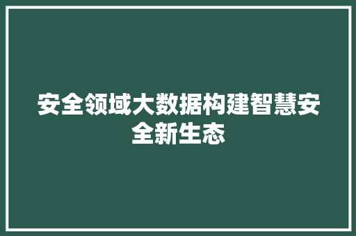 安全领域大数据构建智慧安全新生态