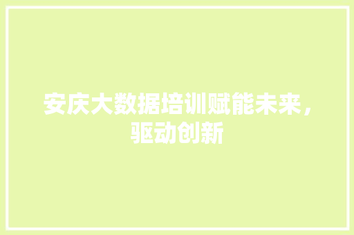 安庆大数据培训赋能未来，驱动创新