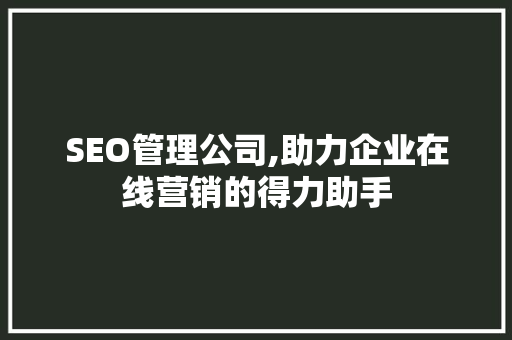 SEO管理公司,助力企业在线营销的得力助手