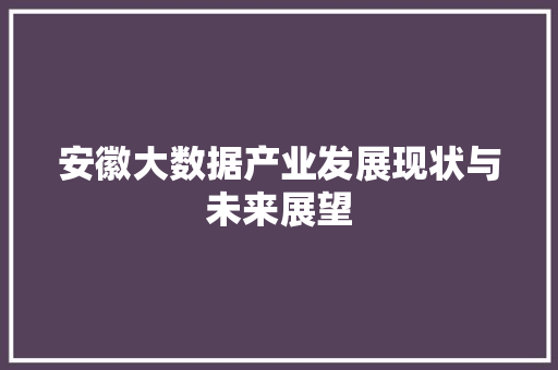 安徽大数据产业发展现状与未来展望