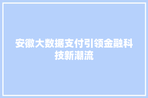 安徽大数据支付引领金融科技新潮流