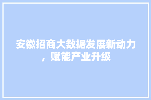 安徽招商大数据发展新动力，赋能产业升级