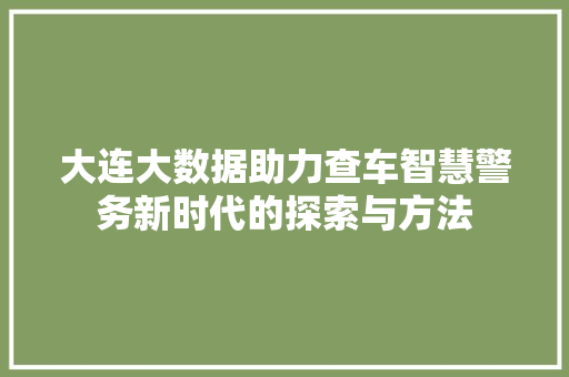大连大数据助力查车智慧警务新时代的探索与方法