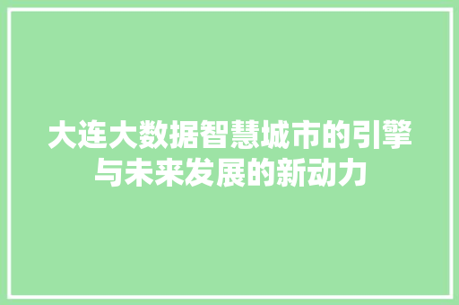 大连大数据智慧城市的引擎与未来发展的新动力