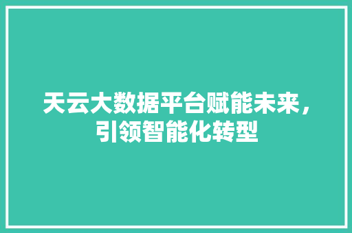 天云大数据平台赋能未来，引领智能化转型