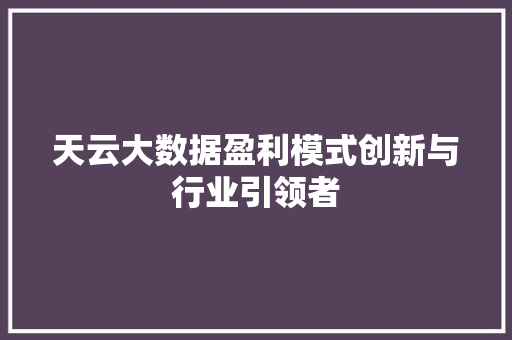 天云大数据盈利模式创新与行业引领者