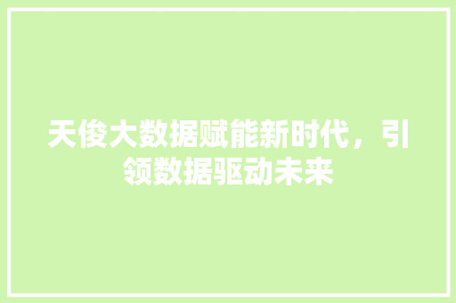 天俊大数据赋能新时代，引领数据驱动未来