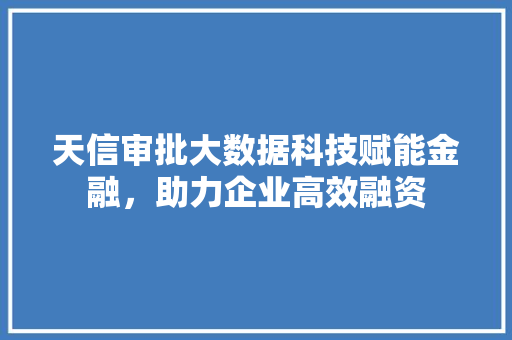 天信审批大数据科技赋能金融，助力企业高效融资