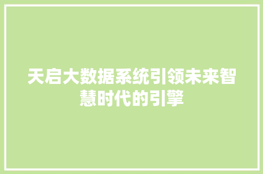 天启大数据系统引领未来智慧时代的引擎