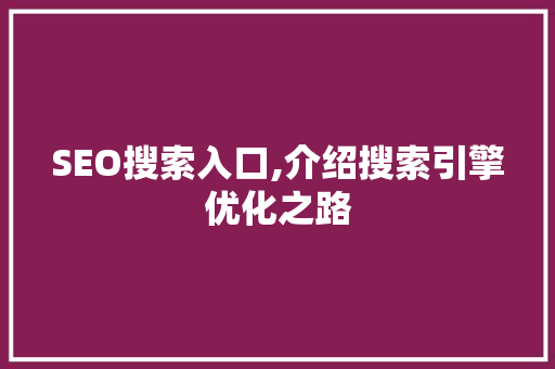 SEO搜索入口,介绍搜索引擎优化之路 前端技术