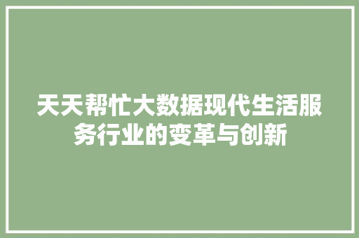 天天帮忙大数据现代生活服务行业的变革与创新