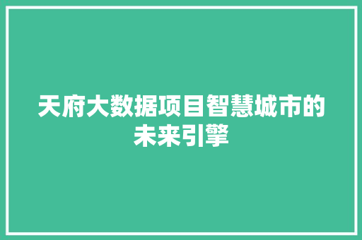 天府大数据项目智慧城市的未来引擎
