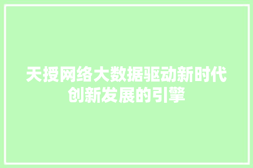 天授网络大数据驱动新时代创新发展的引擎