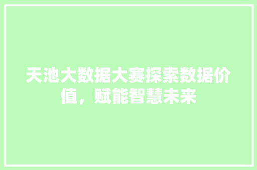 天池大数据大赛探索数据价值，赋能智慧未来