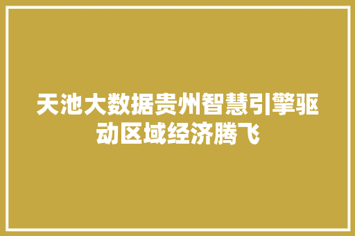 天池大数据贵州智慧引擎驱动区域经济腾飞