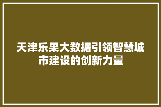 天津乐果大数据引领智慧城市建设的创新力量