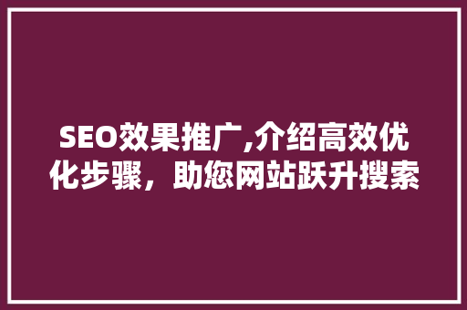 SEO效果推广,介绍高效优化步骤，助您网站跃升搜索引擎前列
