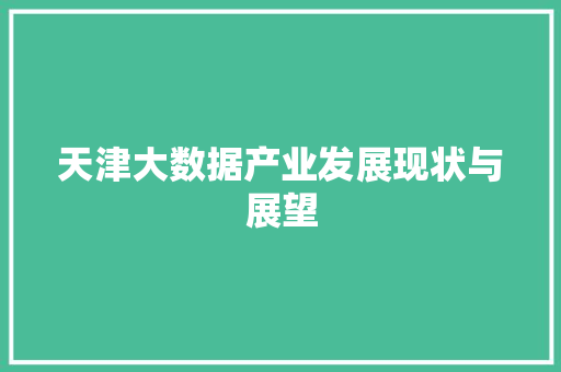 天津大数据产业发展现状与展望