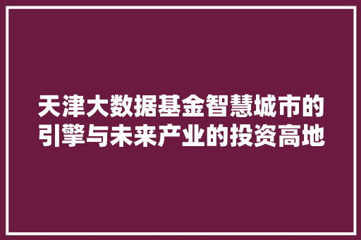 天津大数据基金智慧城市的引擎与未来产业的投资高地