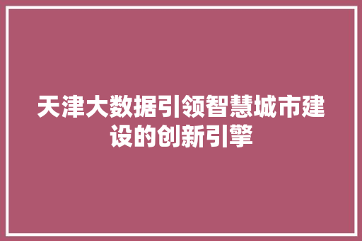 天津大数据引领智慧城市建设的创新引擎